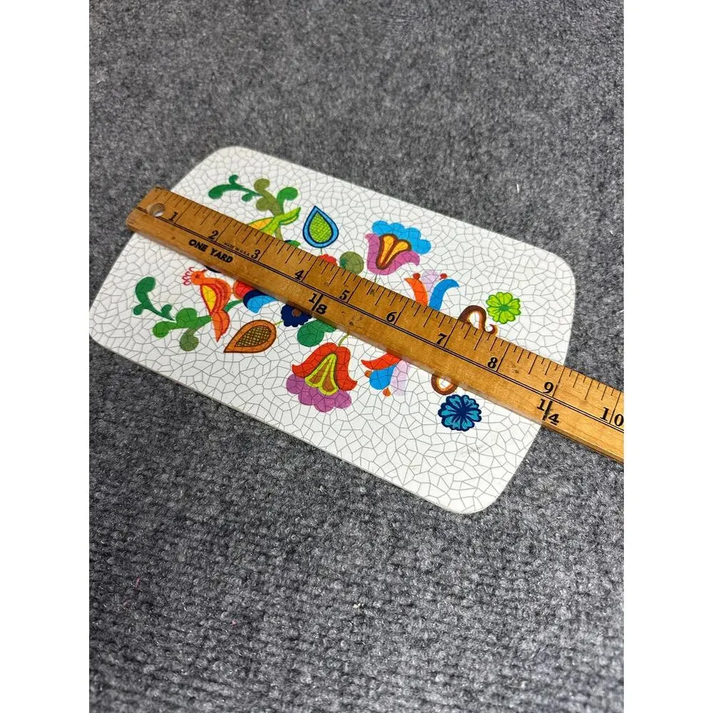 Vintage MCM folk art cutting board 9” snack tray charcuterie birds kitchen decor
